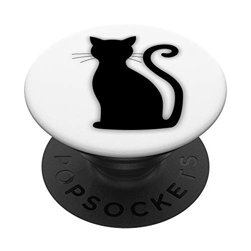 Cat Design. Black Cat On White Grip PopSockets PopGrip: Swappable Grip for Phones  and  Tablets