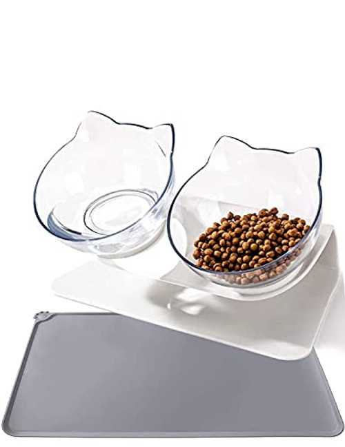 Cat Food Bowls with Silicone Pet Mat, Double Cat Dog Bowls Elevated Cat Food Water Bowls with Raised Stand 15 Tilted Raised Pet Feeder Bowl for Cats and Small Dogs, Anti Vomiting cat Bowl Cat Food Bowls with Silicone Pet Mat, Double Cat Dog Bowls Elevated Cat Food Water Bowls with Raised Stand 15 Tilted Raised Pet Feeder Bowl for Cats and Small Dogs, Anti Vomiting cat Bowl