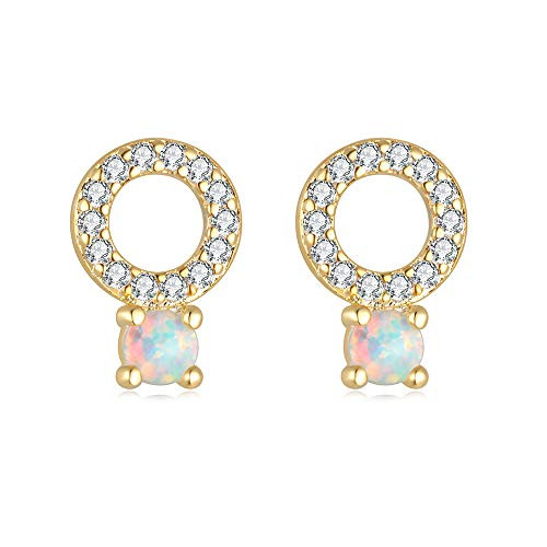 CiNily Opal Stud Earrings Halo Earrings 14K Yellow Gold Plated White Opal Round Cut Tiny Small Gold Earrings Jewelry Gift CiNily Opal Stud Earrings Halo Earrings 14K Yellow Gold Plated White Opal Round Cut Tiny Small Gold Earrings Jewelry Gift