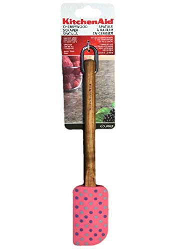 KitchenAid Gourmet Silicone Scraper Spatula with Cherry Wood Handle, Polka Dot