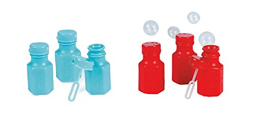 Fun Express 48 pcs Mini Hexagon Light Blue Bubble Bottles and Fun Express 48 pcs Mini Hexagon Red Bubble Bottles bundled by Maven Gifts
