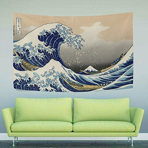 Tapestry Great Waves of Kanagawa Big Tsunami Nautical Pattern Wall Hanging Art Home Decor Polyester Tapestry for Living Room Bedroom Bathroom Kitchen Dorm 80 x 60 Inches
