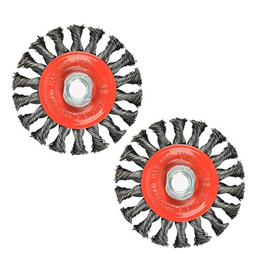 Aain 2 Pack 4 Inch Twist Knotted Wire Wheel Brush, Carbon Steel,5/8-11UNC Thread Arbor for Grinder
