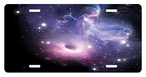 Lunarable Outer Space License Plate, Black Hole in The Nebula Gas Cloud in Outer Space Universe Astro Solar System, High Gloss Aluminum Novelty Plate, 5.88 L X 11.88 W Inches, Navy Purple