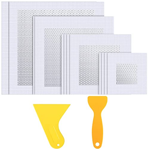 18 Pieces Drywall Repair Patch Self-Adhesive Aluminum Patch Hole Fixer Metal Sheetrock Ceiling Wall Mesh Repair Wall Hole Repair Patch for Drywall Plasterboard, 4 Sizes