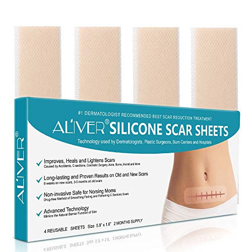 Silicone Scar Removal Sheets, Soften and Flattens Scars Resulting from Surgery, Injury, Burns, Acne, C-section and more, Soft Silicone Scar Strips, 5.9"x1.6", 4 Sheets -2 Month Supply-