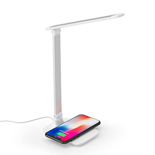 LED Desk Lamp Eye-Caring Table Lamps, Gelpal Dimmable Office Lamp with Wireless Charger, Touch Control, 10W, 9 Lighting Modes, Memory Function for Reading Working Studying -White-