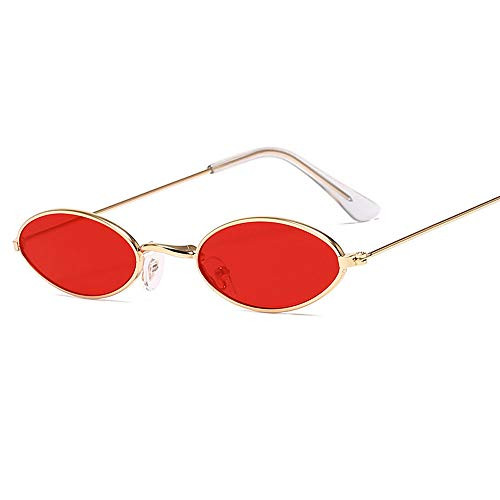 Laiqian Vintage Oval Sunglasses for Women Men Retro Candy Round Sunglass Classic Narrow Red Lenes Mirrored Gold Frame Protection UV Driving Shades Eyewear with Glasses Case