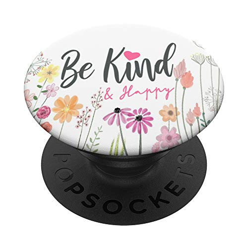 Floral Heart Be Kind And Happy PopSockets Grip and Stand for Phones and Tablets