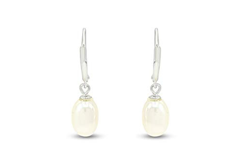 14k White Gold Over Sterling Silver Round White FreshWater Cultured Pearl Dangle Earrings 14k White Gold Over Sterling Silver Round White FreshWater Cultured Pearl Dangle Earrings