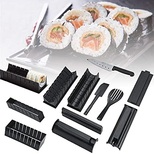 Sushi Making Kit, 11 Pieces Plastic Sushi Maker Tool with 4 Sushi Rice Roll Mold Shapes Sushi Maker Kit for Beginners Complete DIY Home Sushi Set