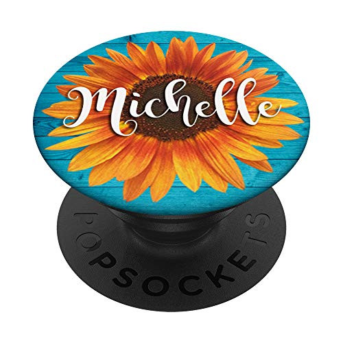 Michelle Name Sunflower-Aqua Aesthetic Gift For Women Girls PopSockets PopGrip: Swappable Grip for Phones  and  Tablets