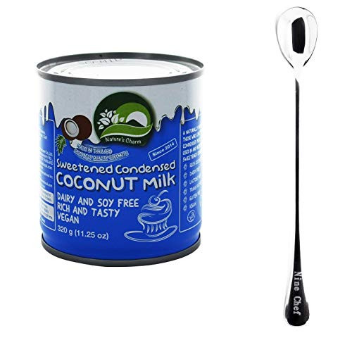Nature's Charm Coconut Milk  plus 1 NineChef Long Handle Spoon -Sweetened Condensed, Pack 1-