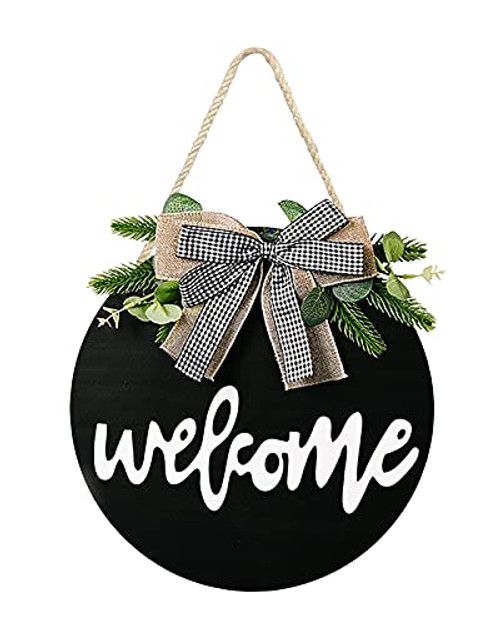 Welcome Sign Porch Decor, Welcome Sign for Front Door, Rustic Round Wood Hanging Welcome Sign for Farmhouse Housewarming Porch, Spring Plaid Bow Wreath Welcome Sign Front Door Decoration Welcome Sign Porch Decor, Welcome Sign for Front Door, Rustic Round Wood Hanging Welcome Sign for Farmhouse Housewarming Porch, Spring Plaid Bow Wreath Welcome Sign Front Door Decoration