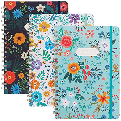 EOOUT 3 Pack B5 Spiral Notebook, Hardcover Floral Notebook 160 Pages Cute Blooming Floral, Twin-Wire Binding, 100gsm Paper, for College Office Students School Supplies