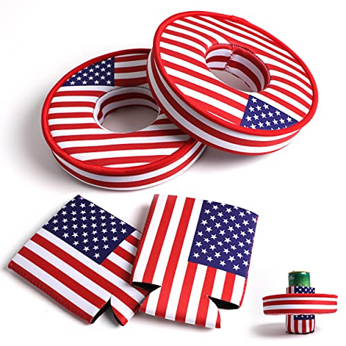 Pool FX Floating Drink Holder - Not Inflatable Floating Drink Holder for Pool, Neoprene Pool Drink Holder Floats, Includes 2 Neoprene Drink Holders and 2 Floats. -Flag, Regular-
