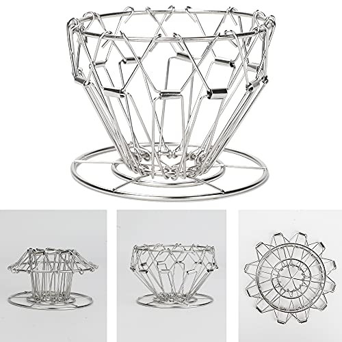 Pour Over Coffee Dripper LINGSFIRE Collapsible Coffee Dripper Stand Stainless Steel Reusable Coffee Filter Holder Coffee Pour Over Cone for Office/Home/Travel/Camping, Silver