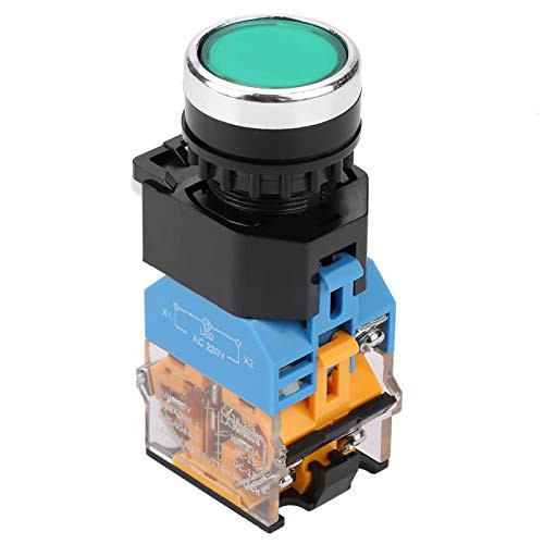 Switch 22mm Flat Head Green Push Button Momentary Switch with LED Light 220V for Remote Control in Electromagnetic Starter
