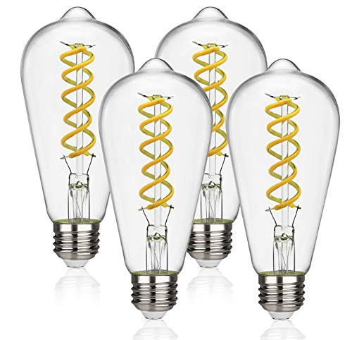 ST19-ST58- 8W Vintage Edison LED Bulb, Daylight White 5000K, Antique Flexible Spiral LED Filament Light Bulb,800Lm Dimmable, 8W Equivalent to 80W, E26 Base,Clear Glass -8W-5000K-4 Pack-