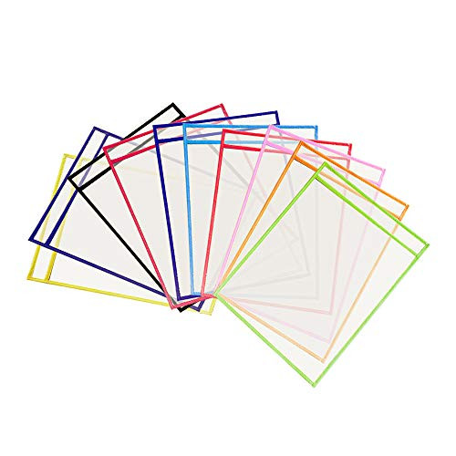 Velidy Teacher Supplies for Classroom Dry Erase Pockets Job Ticket Holders Pocket Protectors Reusable Paper Holders for School, Office, 10 Pack