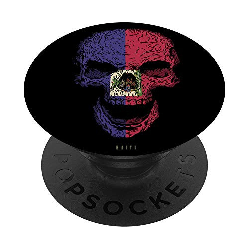 Skull with Haiti Flag Skeleton Haitian Roots PopSockets Grip and Stand for Phones and Tablets