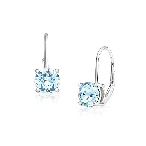 SolidSilver - Sterling Silver 6mm Round Solitaire Leverback Earrings Made with Swarovski Crystal | Light Sapphire