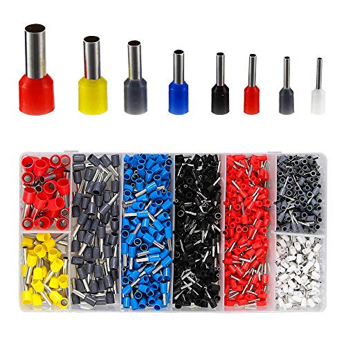 PONFY 1200PCS Wire Ferrules Terminals Kit, Ferrule Crimping Kit Assortment Ferrule Wire Crimp Pin Terminal Connector Wire Ends Terminals AWG 22-8