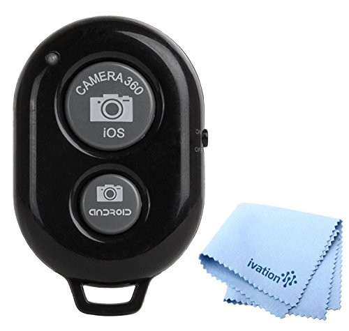 Ivation Wireless Bluetooth Camera Shutter Remote Control for Smartphones Compatible with iOS and Android Devices with a Micro Fiber Cleaning Cloth