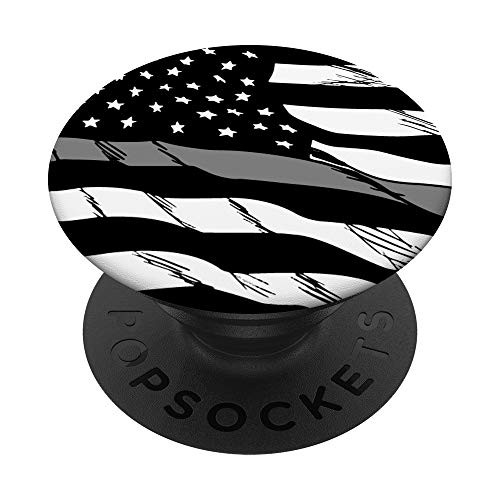 Correctional Officer Thin Silver Line American Flag PopSockets Grip and Stand for Phones and Tablets
