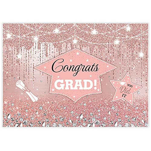 Allenjoy 7x5ft Rose Gold Congrats Grad Backdrop for Photography Pink Graduation Congratulations Class of 2021 Prom Party Supplies Decorations Photoshoot Photo Studio Props Favors Banner Background