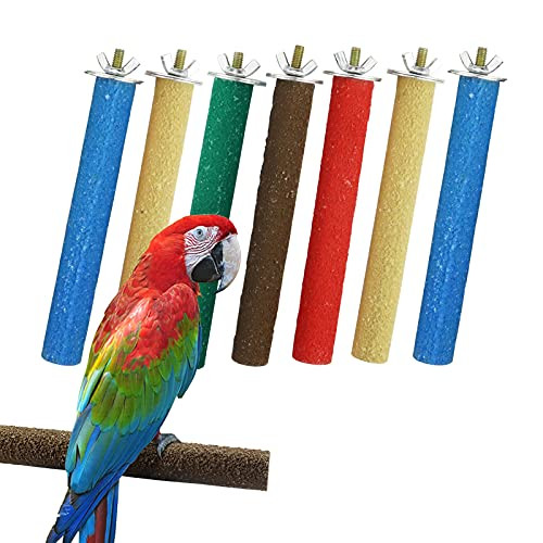 Eunice Bird Perches Parrot Stand Sand Perches Wooden Bird Cage Perch Toy Colorful Paw Grinding Stick Cage Accessories for Parakeets Conures Cockatiels Lovebirds -7 Pack-