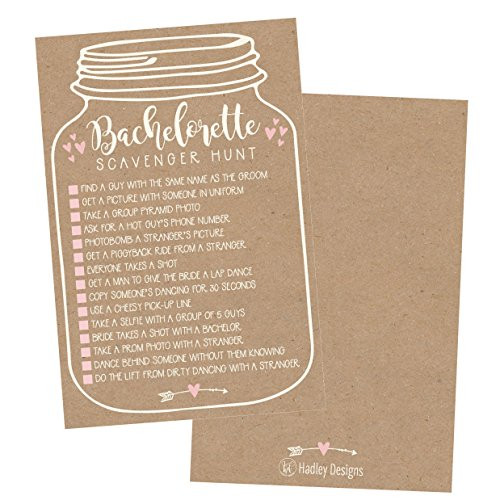 25 Bachelorette Rustic Scavenger Hunt Party Games Girls Night Out Weekend Funny Naughty Cards For Scavenger Hunt, Drinking Dares Fun Novelty Decoration and Supplies Idea For Adult Woman Ladies Parties