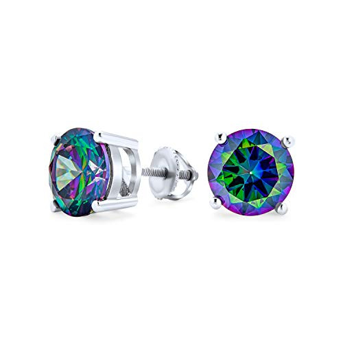 .75CT Round Black Mystic Rainbow Cubic Zirconia Solitaire CZ Stud Earrings For Women 925 Sterling Silver Screw Back 6MM .75CT Round Black Mystic Rainbow Cubic Zirconia Solitaire CZ Stud Earrings For Women 925 Sterling Silver Screw Back 6MM