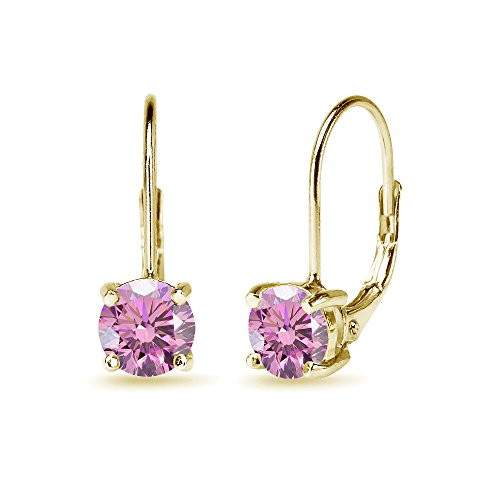 Yellow Gold Flashed Sterling Silver Light Rose Round-cut Leverback Earrings Made with Swarovski Crystals Yellow Gold Flashed Sterling Silver Light Rose Round-cut Leverback Earrings Made with Swarovski Crystals