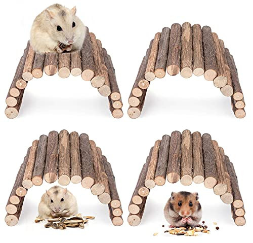 Yesland 4 Pack Wooden Ladder Bridge, 8 x 4 Inches Hamster Bridge Chew Toy Rat Ladder for Hamster Mouse Rat Rodents Chinchillas Guinea Pigs and Small Animal