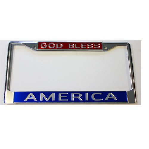 God Bless America License Plate Frame Car Tag (RED/BLU/CLR)