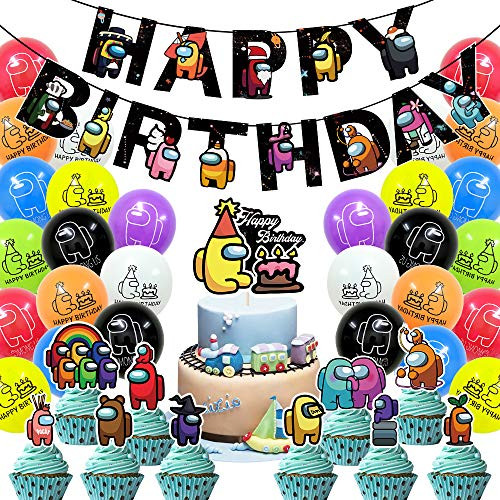 Among Us Birthday Party Supplies.Birthday Decorations Include Banner,Latex Balloons and Cake Toppers, Party Supplies Favors For Among Us Theme Birthday. Among Us Birthday Party Supplies.Birthday Decorations Include Banner,Latex Balloons and Cake Toppers, Party Supplies Favors For Among Us Theme Birthday.