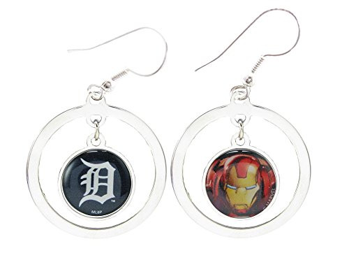 Detroit Tigers Iron Man Two Sided Silver Hoop Wire Earrings Marvel MLB Jewelry
