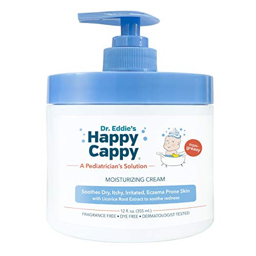 Dr. Eddie's Happy Cappy Moisturizing Cream For Children, Soothes Dry, Itchy, Irritated, Eczema Prone Skin, Dermatologist Tested, No Fragrance, No Dye, Non-Greasy, 12 oz Jar With Pump