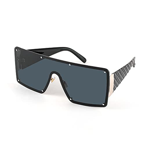 FEISEDY Oversized Square Sunglasses for Women Men One Piece Shades Metal Rivet Unique Female Eyewear B2767