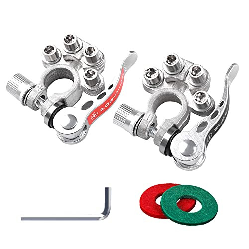 COROTC 2PCS Battery Terminal Connectors, 4 Way Battery Terminal with Hex Wrench, Excellent Copper Car Battery Terminal Quick Release Disconnect, Positive Negative for SAE/JIS Type A Posts