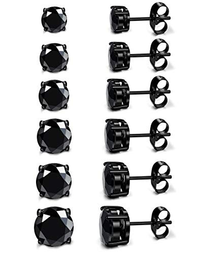 YADOCA 6 Pairs CZ Stud Earrings Set For Women Men Hypoallergenic 316L Stainless Steel Round Cubic Zirconia Piercing Earrings Studs 3-8mm