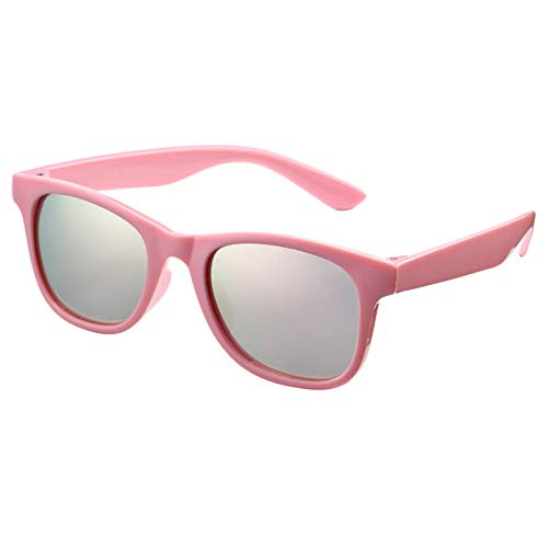 Kids Polarized Sunglasses Square Flexible Frame Shades for Girls Boys Children Age 3-6 -Pink Frame/Pink Mirrored Lens-