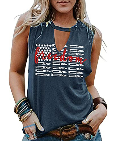 American Flag Tank Tops Women 4th of July Patriotic Shirt USA Flag Stars Stripes Print Sleeveless T-Shirt Tee Tops -Blue-2, Large-