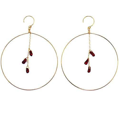 Handmade 14-kt Gold-Filled Brass Wire Hoop Earrings with Garnet Beads Handmade 14-kt Gold-Filled Brass Wire Hoop Earrings with Garnet Beads