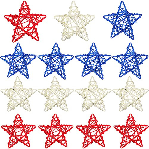 4 Inch 15 Pcs 4th of July Star Shaped Rattan Balls Decoration, Red White and Blue Star Wicker Balls Natural Wicker Rattan Ornaments for American Independence Day Decor DIY Vase Bowl Filler Ornament 4 Inch 15 Pcs 4th of July Star Shaped Rattan Balls Decoration, Red White and Blue Star Wicker Balls Natural Wicker Rattan Ornaments for American Independence Day Decor DIY Vase Bowl Filler Ornament