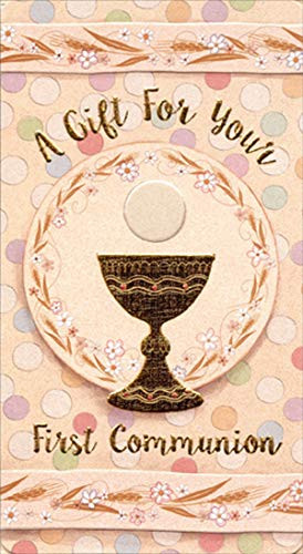 Pictura Holographic Foil Chalice with Dot Background Pattern First / 1st Communion Money Holder Congratulations Card