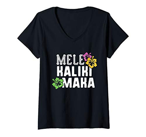 Womens Hawaiian Mele Kalikimaka Christmas Family Tropical Hawaii V-Neck T-Shirt