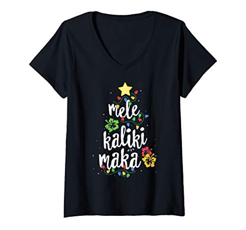 Womens Mele Kalikimaka Shirt For Women Hawaiian Hawaii Christmas V-Neck T-Shirt Womens Mele Kalikimaka Shirt For Women Hawaiian Hawaii Christmas V-Neck T-Shirt