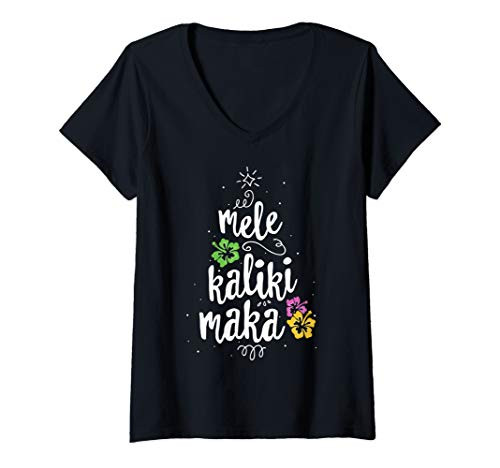 Womens Hawaiian Christmas Tree Mele Kalikimaka Tropical Hawaii V-Neck T-Shirt Womens Hawaiian Christmas Tree Mele Kalikimaka Tropical Hawaii V-Neck T-Shirt